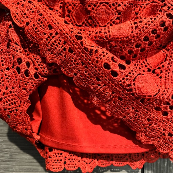 SUNDAY IN BROOKLYN Womens M Anthropologie Rust Evie Off Shoulder Lined Lace Top - Picture 3 of 10